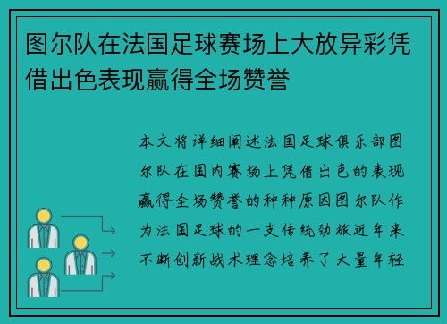 图尔队在法国足球赛场上大放异彩凭借出色表现赢得全场赞誉