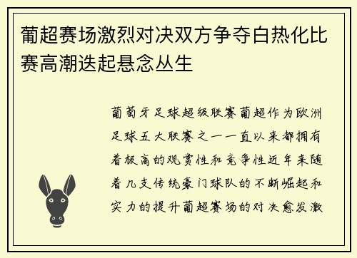 葡超赛场激烈对决双方争夺白热化比赛高潮迭起悬念丛生